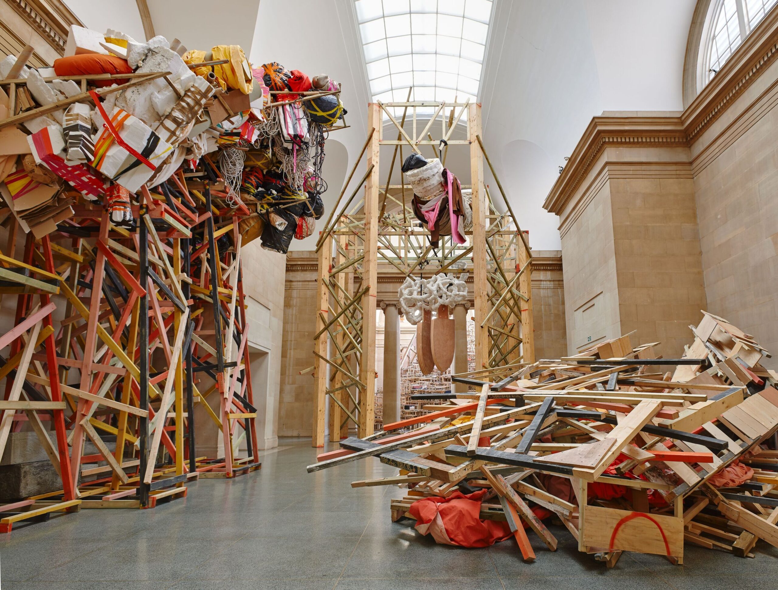 Installation view, ‘Phyllida Barlow. dock’, Duveen Commission, Tate Britain, London, UK, 2014; © Phyllida Barlow; Courtesy the artist and Hauser & Wirth; Photo: Alex Delfanne