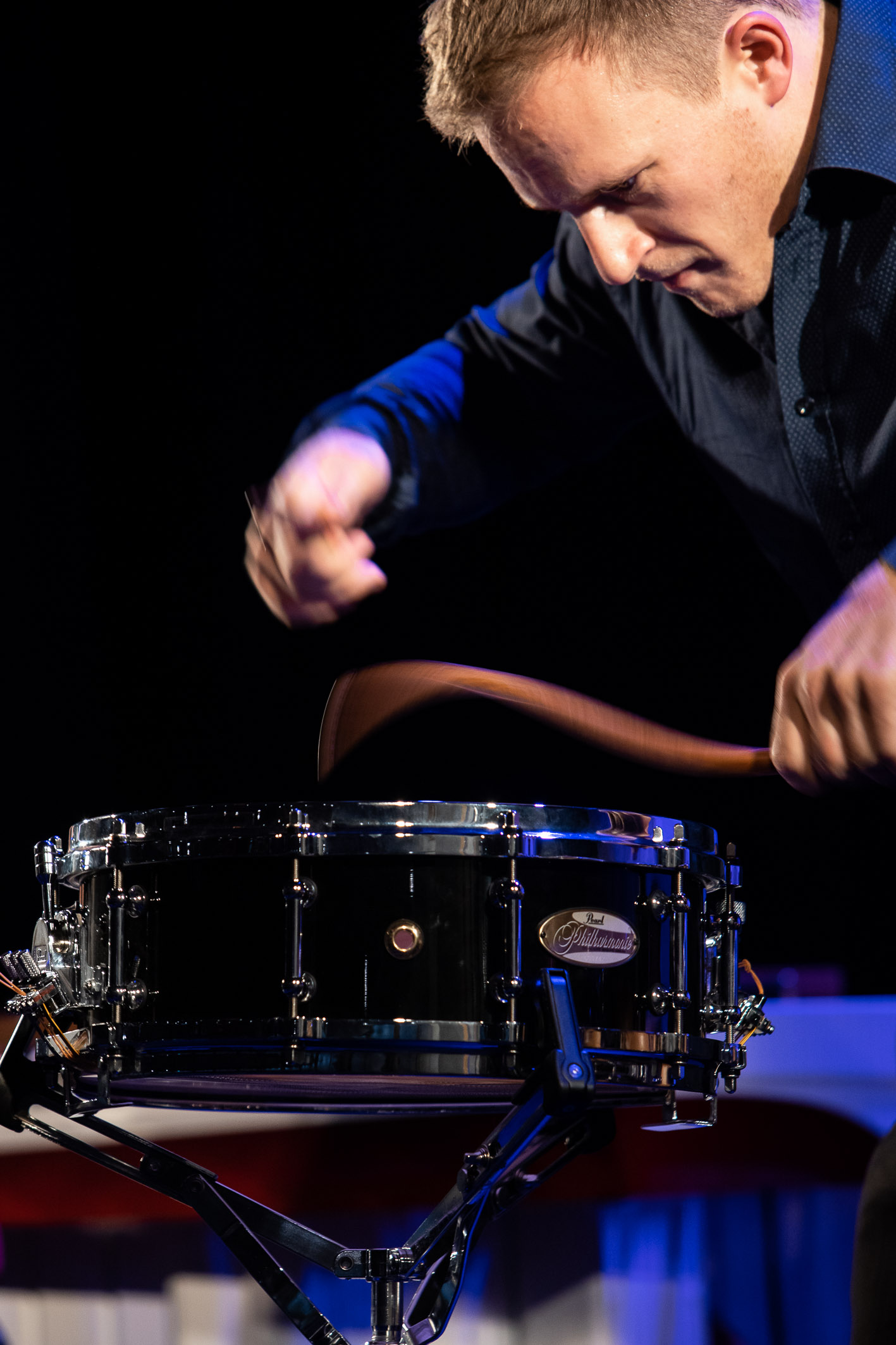 Festivals "Aufm Platz", 27.09.2020, Schlosstheater Celle, Stilübungen, Johann von Bülow (Lesung)
Christoph Sietzen (Percussion), Foto: Helge Krückeberg